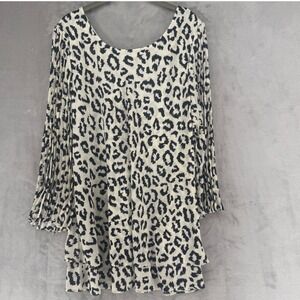 Laurie Felt Top Womens Large Cream Black V-Neck Reversible Tiered Ruffle Flowy